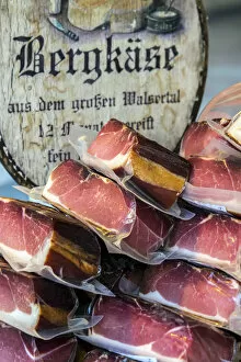 Typical Tyrolean speck ham on sale at the market, Salzburg, Austria