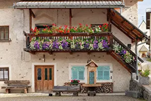 Colle Santa Lucia Prints: Typical Village House with Flower Boxes, Colle Santa Lucia, Dolomites, Veneto, Italy