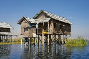 Floating Prints: Typical wooden house on Lake Inle, Nyaungshwe Township, Taunggyi District, Shan State