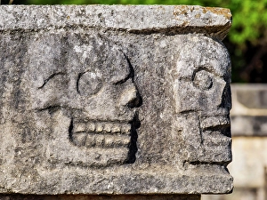 Platform Prints: The Tzompantli, Platform of the Skulls, detailed view, Chichen Itza, Yucatan State, Mexico