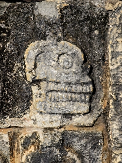 Platform Prints: The Tzompantli, Platform of the Skulls, detailed view, Chichen Itza, Yucatan State, Mexico