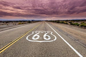 Images Dated 6th February 2015: U. S. Route 66 horizontal road sign, Amboy, California, USA