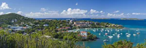 05 Jarf E Prints: U. S. Virgin Islands, St. John, Cruz Bay, elevated town view with The Battery
