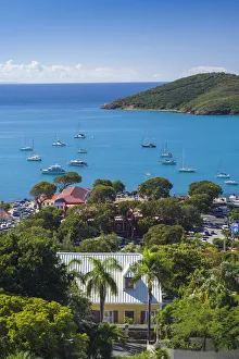U. S. Virgin Islands, St. Thomas, Charlotte Amalie, elevated town view
