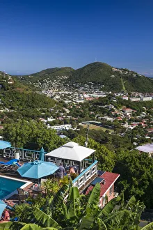U. S. Virgin Islands, St. Thomas, Charlotte Amalie, elevated town view