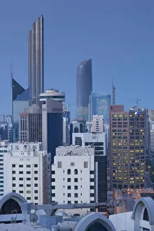 Abu Dhabi Emirate Gallery: UAE, Abu Dhabi, elevated skyline from Corniche Road East, dawn