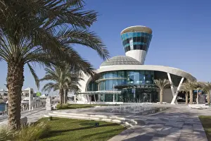 Abu Dhabi Emirate Prints: UAE, Abu Dhabi, Yas Island, Yas Marina buildings with Cipriani Italian Restaurant