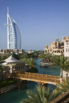 UAE, Dubai, Burj al Arab Hotel from the Madinat Jumeirah Complex