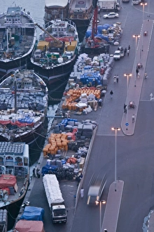 Deira Prints: UAE, Dubai, Deira, Aerial View of Dhow Wharves