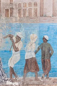Images Dated 31st May 2016: UAE, Dubai, Deira, Dubai Fish Market, fishermen murals