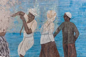 Images Dated 31st May 2016: UAE, Dubai, Deira, Dubai Fish Market, fishermen murals