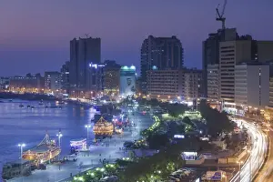 UAE, Dubai, Deira, elevated view of Dubai Creek, dusk