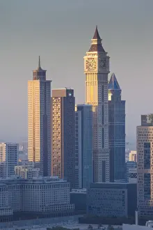 Arabian Gulf Prints: UAE, Dubai, Downtown Dubai, elevated view of skyscrapers on Sheikh Zayed Road