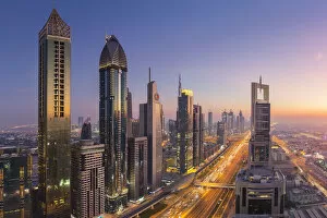 Images Dated 6th February 2019: UAE, Dubai, Sheik Zayed Road, Gevora Hotel (far left - tallest hotel in the world