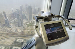 Images Dated 5th May 2011: UAE, Dubai, Sheikh Zayed Road from Burj Khalifa, A Behold Telescope, Electronic Telescope
