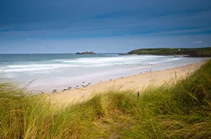 UK, Cornwall, St Ives Bay, Hayle-Gwithian Towans, Godrevy Lighthouse in distance UK, Cornwall, St Ives Bay, Hayle-Gwithian Towans, Godrevy Lighthouse in distance