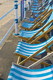 UK, Dorset, Jurassic Coast, Weymouth, The Esplanade, Main Beach, Deck Chairs