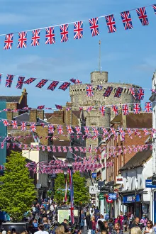 Crowd Prints: UK, England, Berkshire, Windsor, Peascod Street, Decorations for wedding of Prince Harry