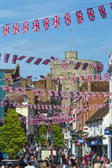 Crowds Gallery: UK, England, Berkshire, Windsor, Peascod Street, Decorations for wedding of Prince Harry