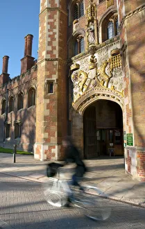 Bikes Prints: UK, England, Cambridge, Cambridge University, St. Johns College gatehouse