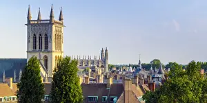 UK, England, Cambridge, St. Johns College Capel tower, Kings College Chapel