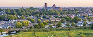 Tracks Prints: UK, England, Cambridgeshire, Ely, Ely Cathedral with Ely Marina