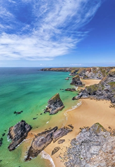 Elevated Viewpoint Prints: UK, England, Cornwall, Bedruthan Steps