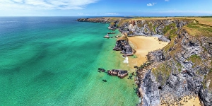Elevated Viewpoint Prints: UK, England, Cornwall, Bedruthan Steps