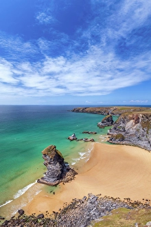 Elevated Viewpoint Prints: UK, England, Cornwall, Bedruthan Steps