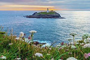 West Country Prints: UK, England, Cornwall, Godrevy Head, Godrevy Island, Godrevy Lighthouse