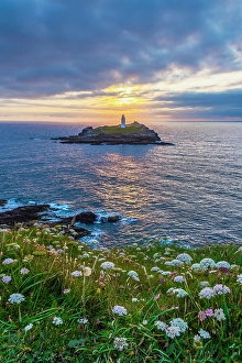 Cornish Prints: UK, England, Cornwall, Godrevy Head, Godrevy Island, Godrevy Lighthouse