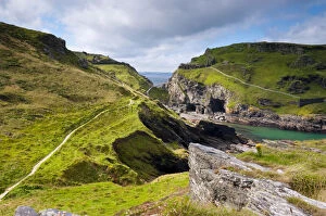 UK, England, Cornwall, Tintagel Castle from South West Coastal Path
