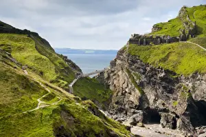 UK, England, Cornwall, Tintagel Castle from South West Coastal Path