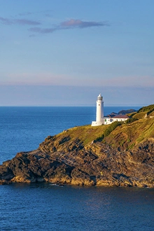 Trevose Head Prints: UK, England, Cornwall, Trevose Head, Trevose Head Lighthouse above Stinking Cove