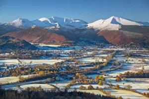 Elevated Viewpoint Prints: UK, England, Cumbria, Lake District, Keswick, frosty valley floor north of Keswick