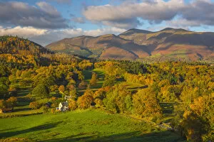 Images Dated 9th February 2017: UK, England, Cumbria, Lake District, Derwentwater, farm house with Skiddaw mountain