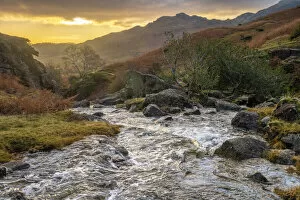 Images Dated 14th December 2021: UK, England, Cumbria, Lake District National Park, Blae Tarn, Blaemoss Beck at sunrise
