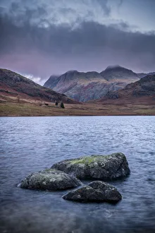 UK, England, Cumbria, Lake District National Park, Blae Tarn and Langdale Pikes beyond