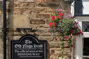 UK, England, Derbyshire, Peak District National Park, High Peak, Vale of Edale, Edale, The Old Nags Head Pub, official start to the Pennine Way