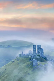 UK, England, Dorset, Corfe Castle at sunrise
