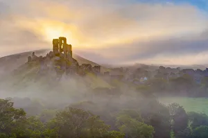 Images Dated 15th March 2013: UK, England, Dorset, Corfe Castle at sunrise