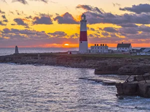 UK, England, Dorset, Portland Bill, Portland Bill Lighthouse, Sunset