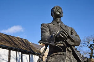 Barns Collection: UK, England, Herefordshire, Hereford, Edward Elgar Statue leaning against a bicycle infront of
