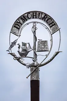 UK, England, Kent, Dymchurch, Metal sign on the boardwalk of Dymchurch nearby