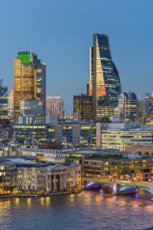 Nighttime Prints: UK, England, London, City of London, Skyline, including the Cheesegrater