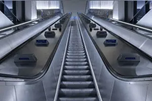 Industrial Prints: UK, England, London, escalator in the interior of Battersea Park tube station