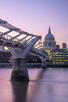 Images Dated 19th September 2019: UK, England, London, Millennium Bridge over River Thames and St. Pauls Cathedral