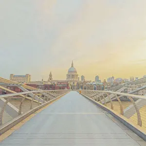 Thames Prints: UK, England, London, Millennium Bridge over River Thames and St. Pauls Cathedral