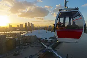 UK, England, London, O2 Arena (formerly Millennium Dome) and Canary Wharf skyline