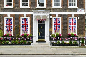 UK, England, London, Queen Annes Gate, house decorated for the wedding of